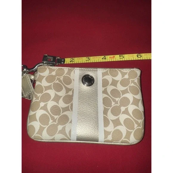 Coach Chelsea Wristlet Wallet Heritage Stripe Khaki/Gold Signature Canvas F43894 - Picture 7 of 8